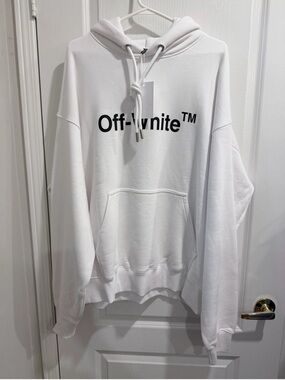 Off-White White Pullover Hoodie with Black Logo